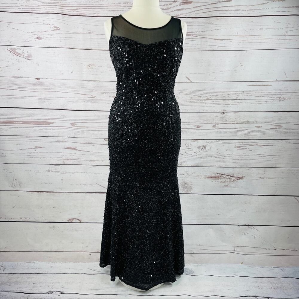 Black sequin mermaid flare long formal XL